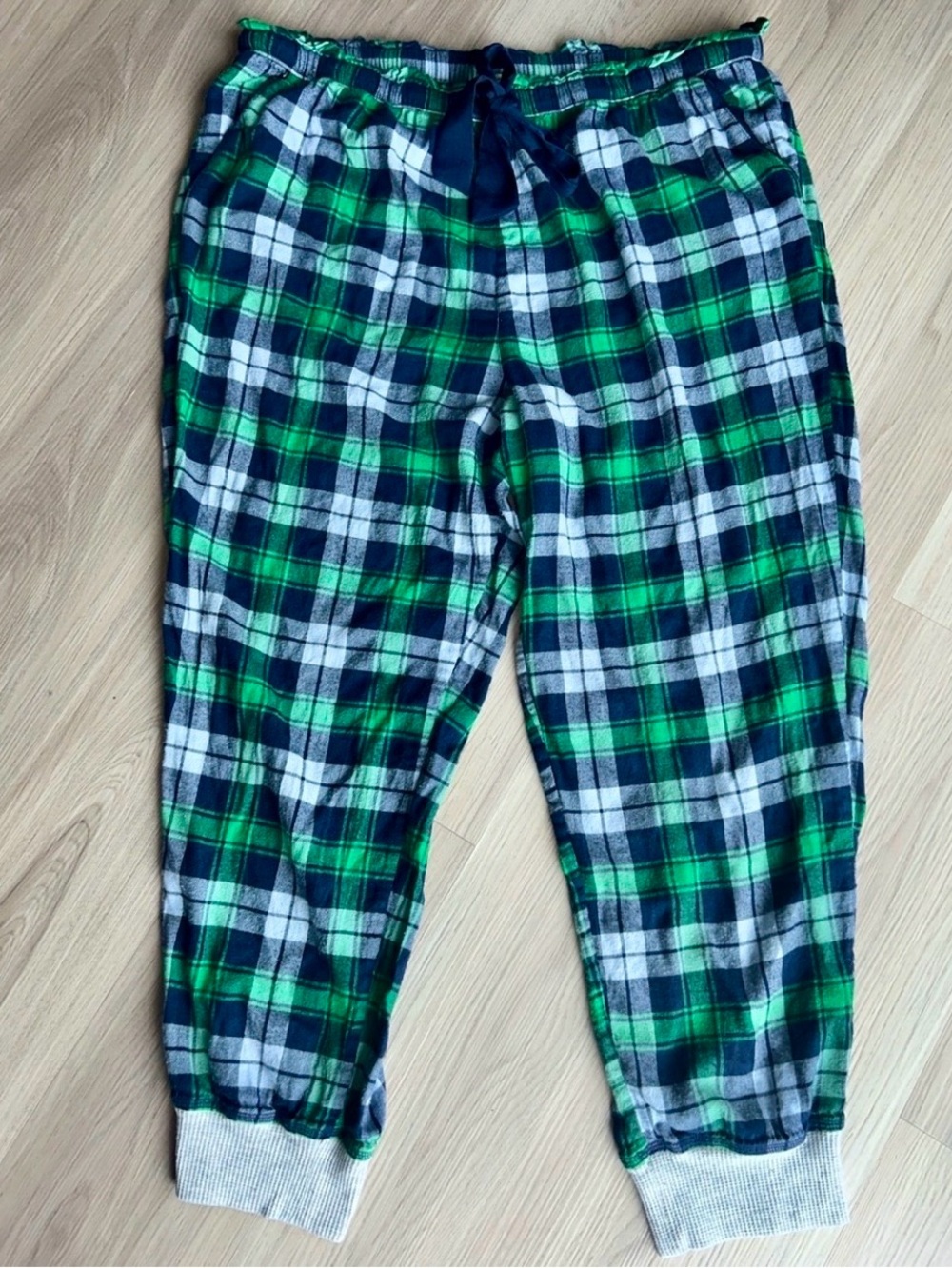 Aerie Women’s Plaid Pajama Jogger  Pants XL Green Navy Pockets Flannel Lounge